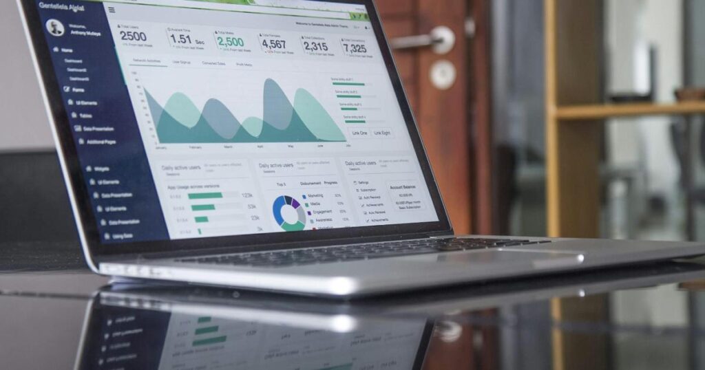 A retirement planning tool comparison showing charts, timelines, and financial projections on a laptop screen